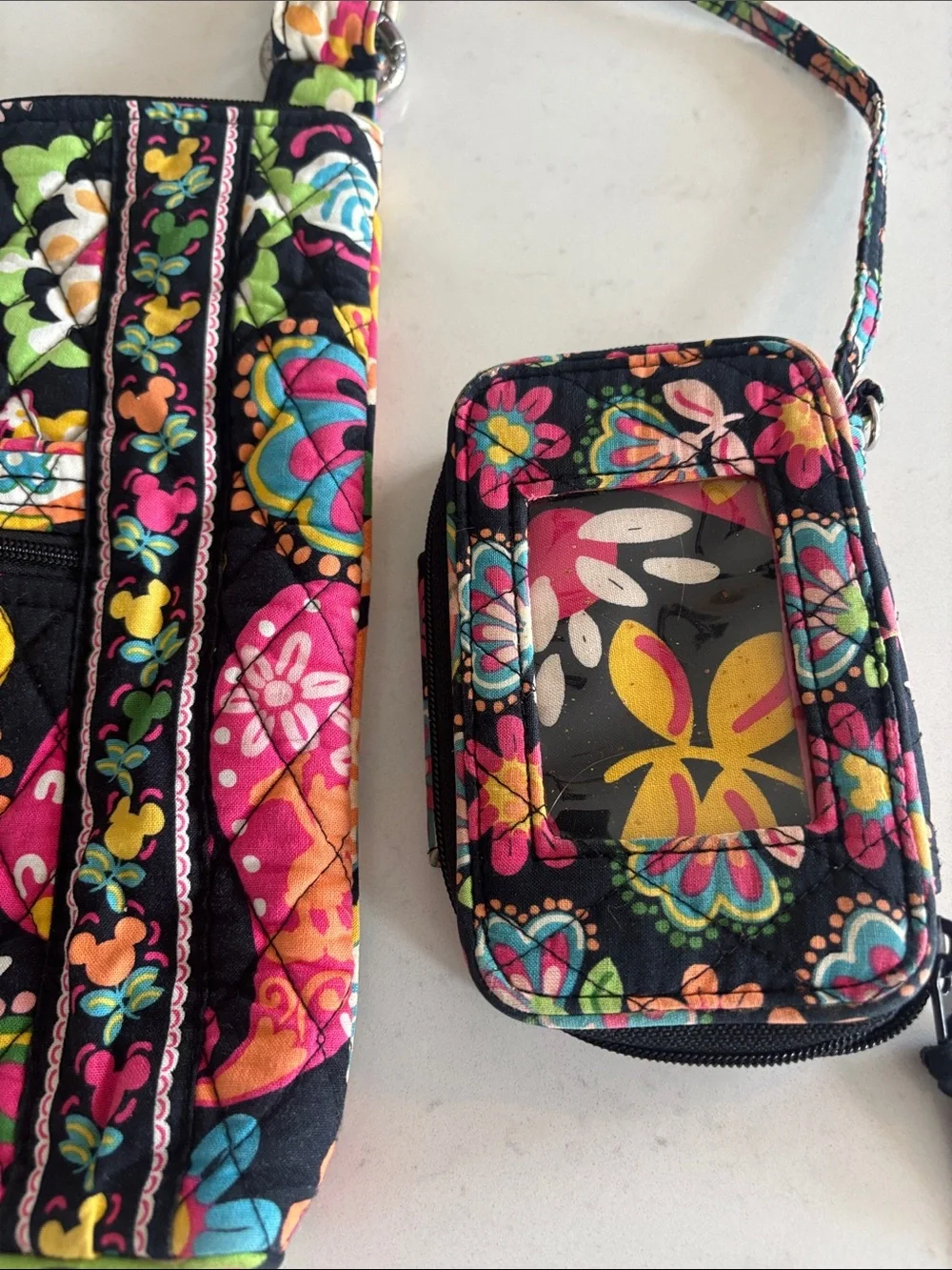 Vera Bradley MultiFloral & Mickey Quilted Crossbody with matching wristlet